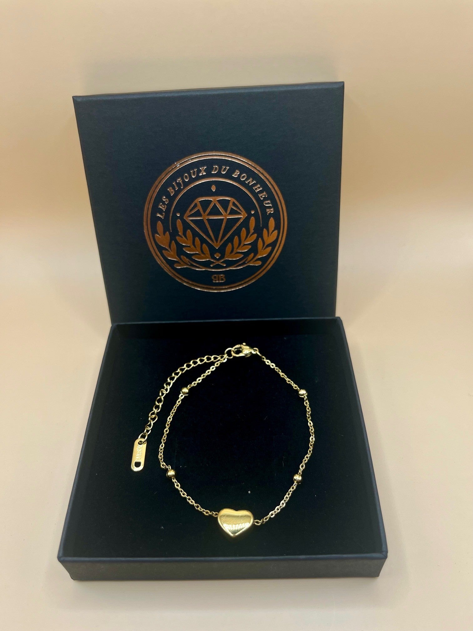 Bracelet cœur en acier inoxydable 304 plaqué or 18K